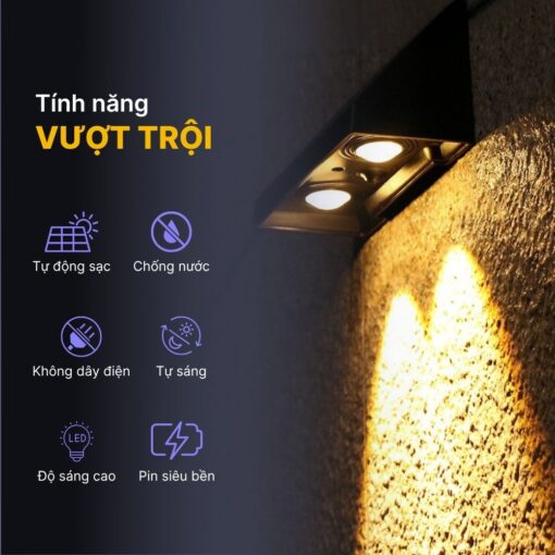 Đèn Hắt Tường 2 Tia Ngoài Trời Năng Lượng Mặt Trời - DSV04 - Ảnh 2