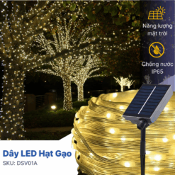 Dây LED Hạt Gạo Sáng Vàng Năng Lượng Mặt Trời Trang Trí Ngoài Trời - DSV01A